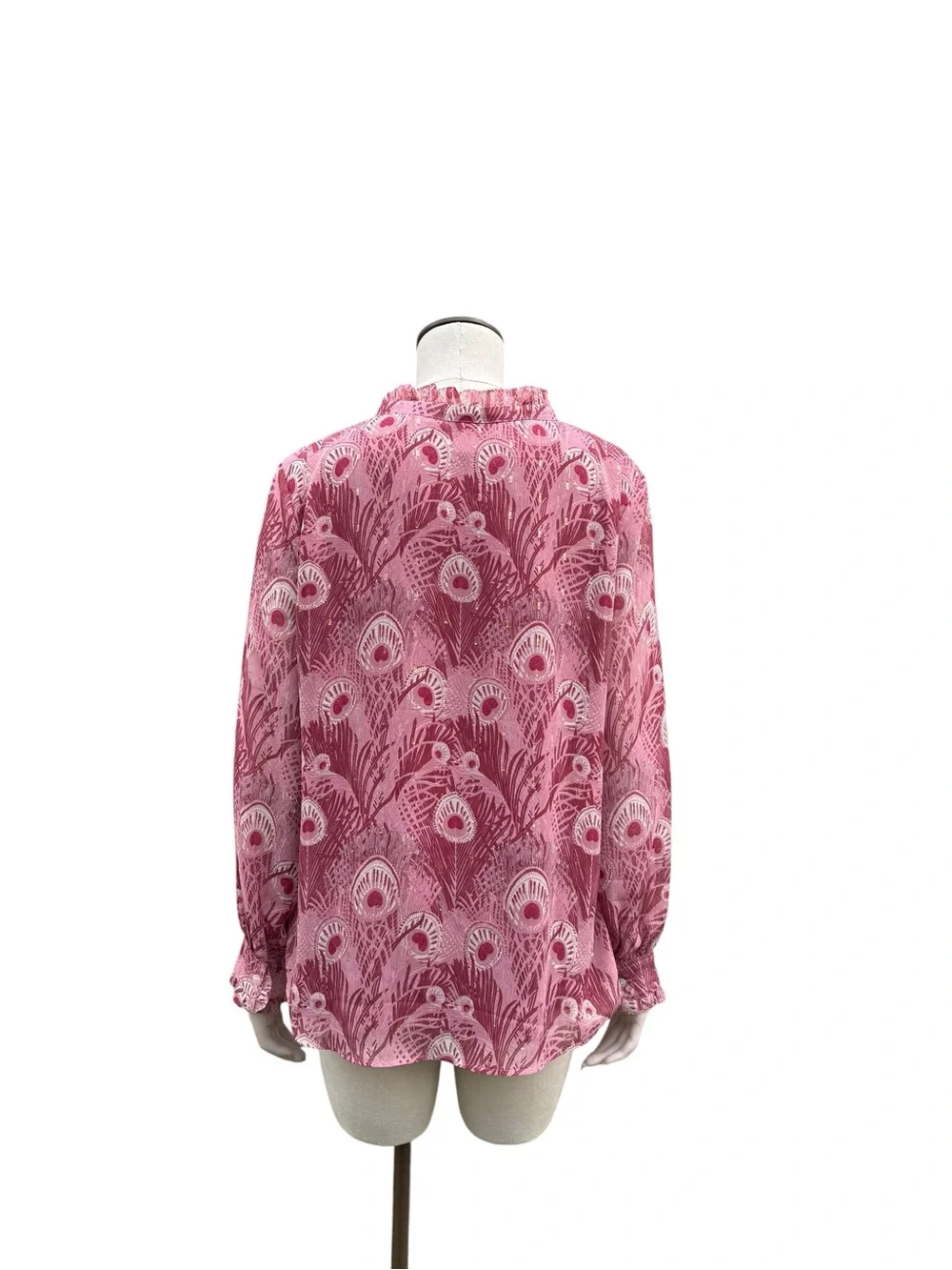 Talbots Raspberry Peony-Print Ruffled V-Neck Blouse - Picture 4 of 7